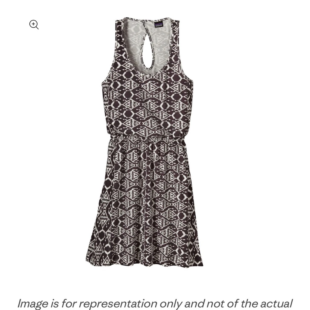 Patagonia brown white geometric fish pattern keyhole back dress nautical sz M
